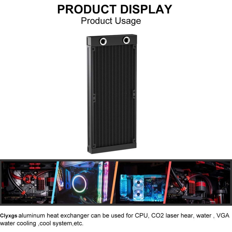CLYXGS Water Cooling Radiator, 12 Pipe G1/4 Thread Heat Row Radiator 12 Pipe Aluminum Heat Exchanger Radiator for PC CPU Computer Water Cool System 240mm Black - Image 5